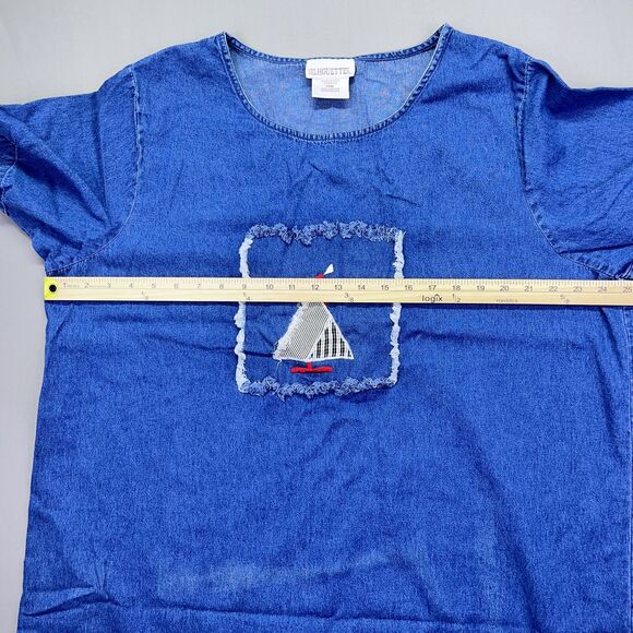 Silhouettes Denim Maxi Dress Womens 20W Short Sleeve‎ Modesty Patchwork Blue - Picture 9 of 16